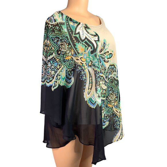Dana Buchman Paisley Asymmetrical Top XXL Lightweight Chiffon Blouse Boho Plus - Picture 3 of 8